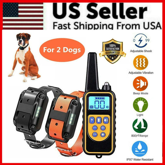 2600 FT Remote Dog Shock Training 2 Collar Set Rechargeable Waterproof