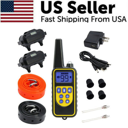 2600 FT Remote Dog Shock Training 2 Collar Set Rechargeable Waterproof