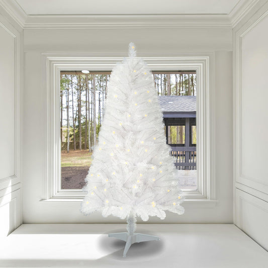 4ft White Artificial Christmas Tree Prelit With Stand ,100 Warm White