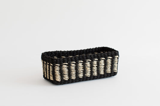 Seagrass Storage Woven Tray | Black + White band