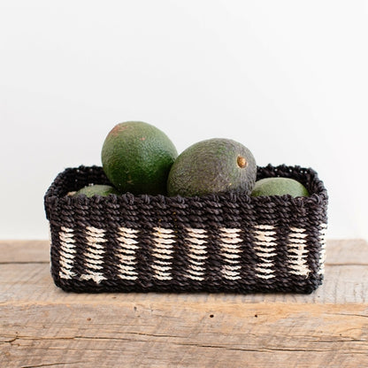 Seagrass Storage Woven Tray | Black + White band